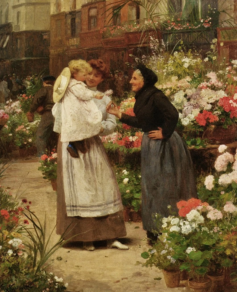 Offrendo un fiore a un bambino